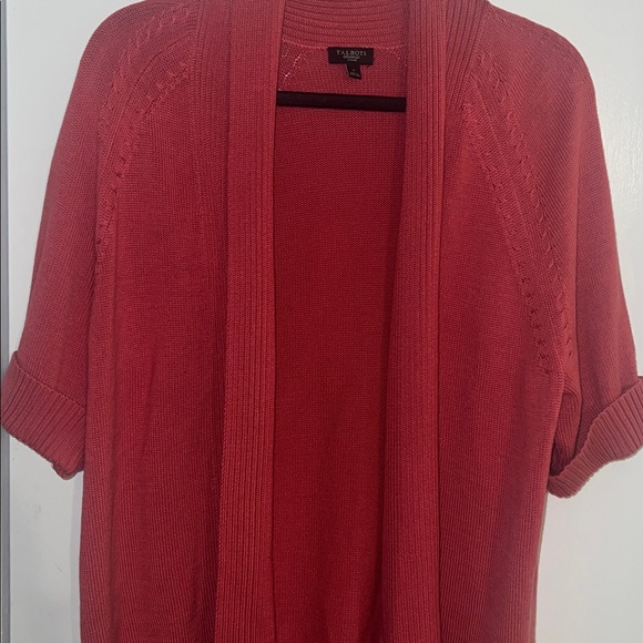 Talbots Salmon/coral open front short sleeve size X sweater Excellent condition - Picture 3 of 6